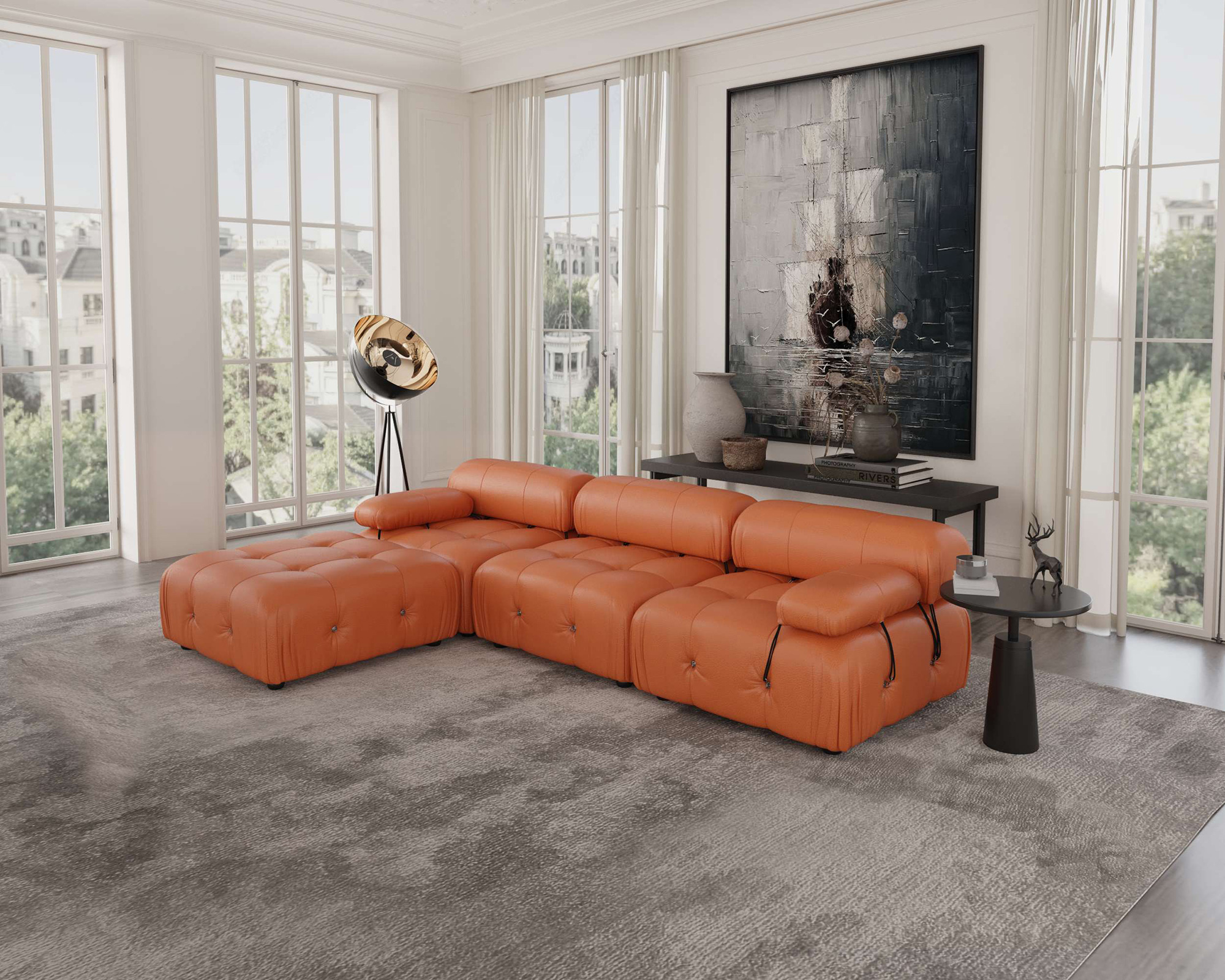 Crenus - Lusso 103.95" 3-Seater Leather Sofa With Ottoman Water Resistant Anti scratch