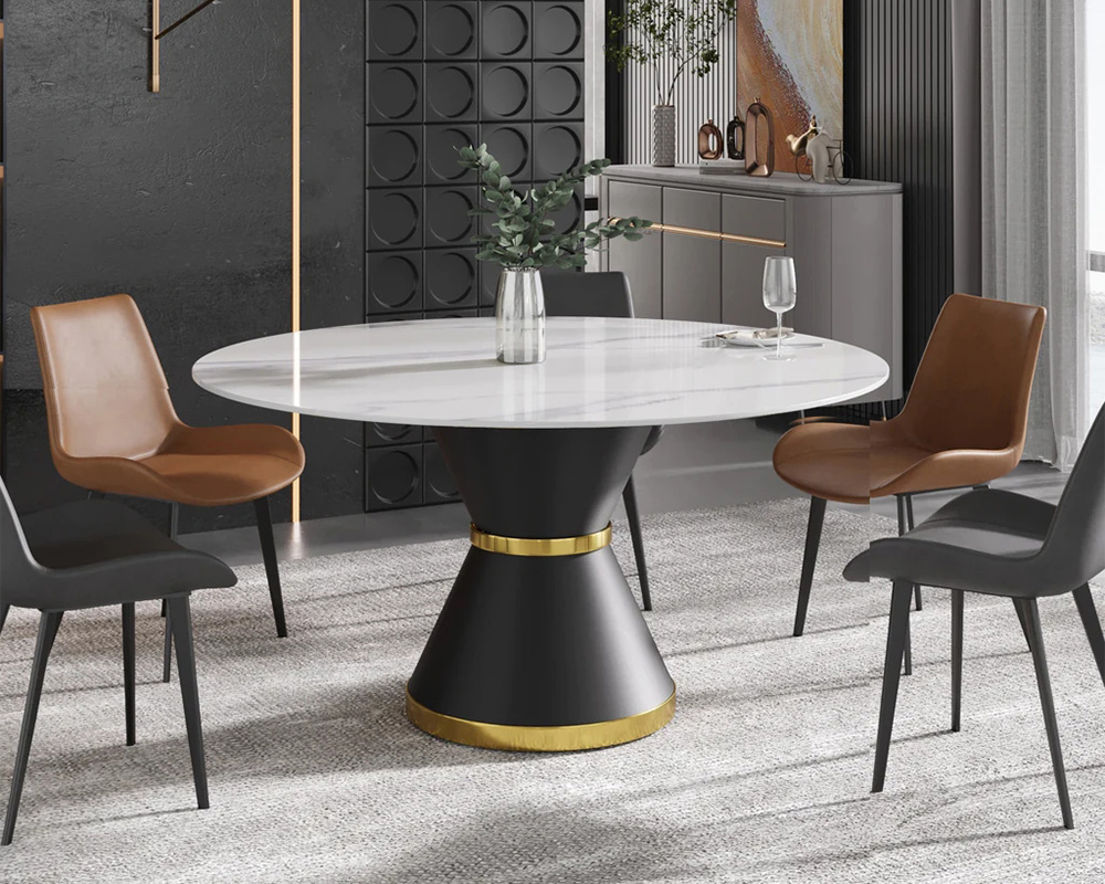 Crenus Raffinata Round Dining Table with White Lazy Susan - White/Black, 53.15”