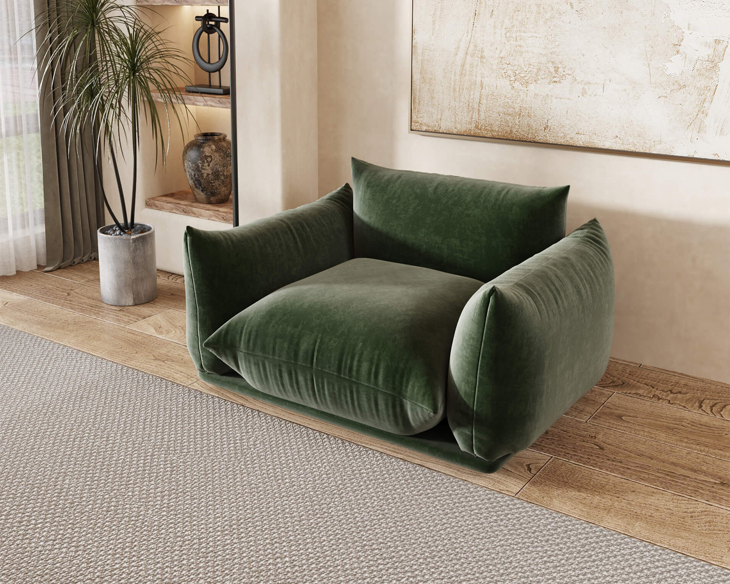 Crenus Sereno 50.39" Single Armrest Sofa Chenille Floor Sofa - Green