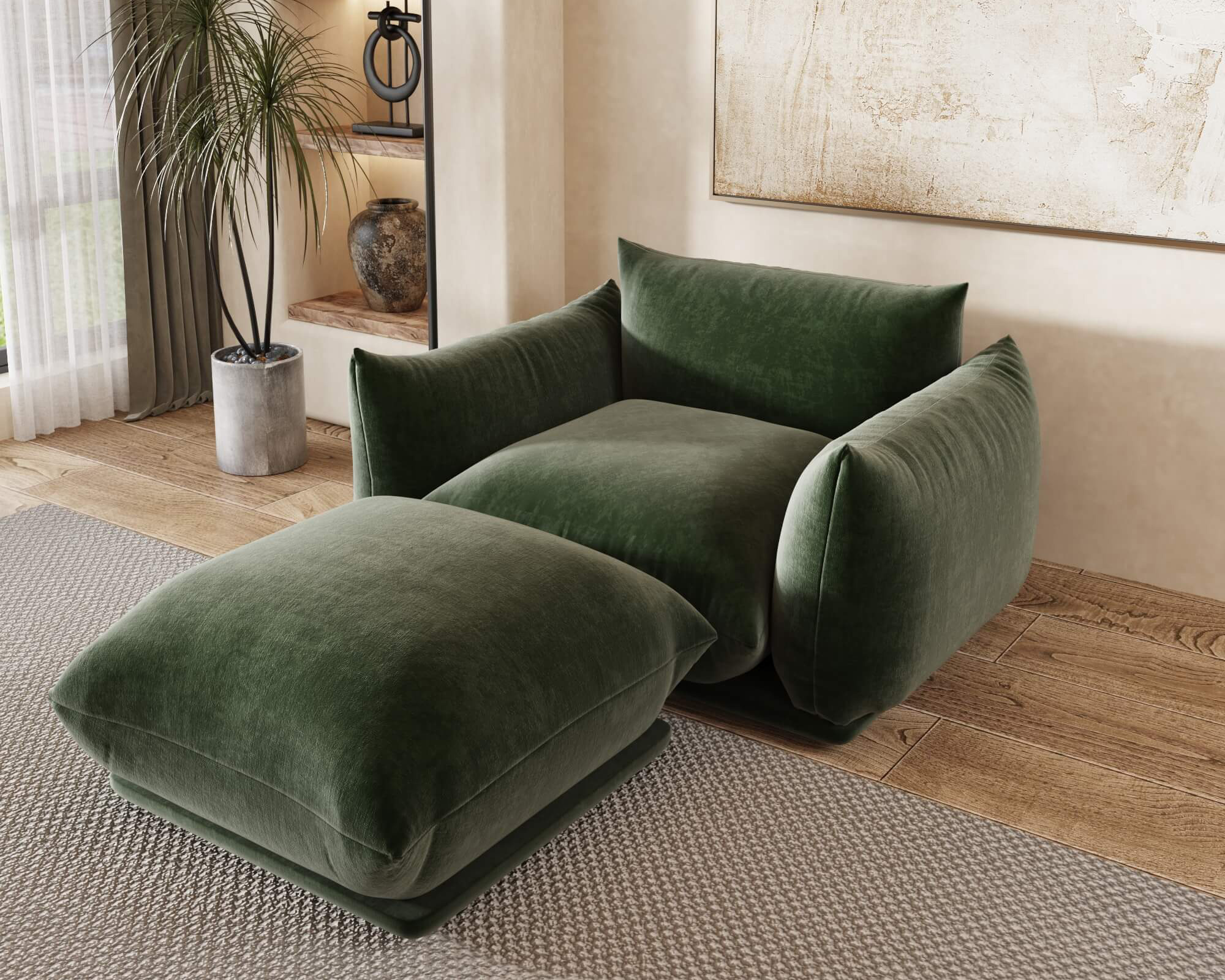 Crenus Sereno 50.39" Single Armrest Sofa Chenille Floor Sofa - Green