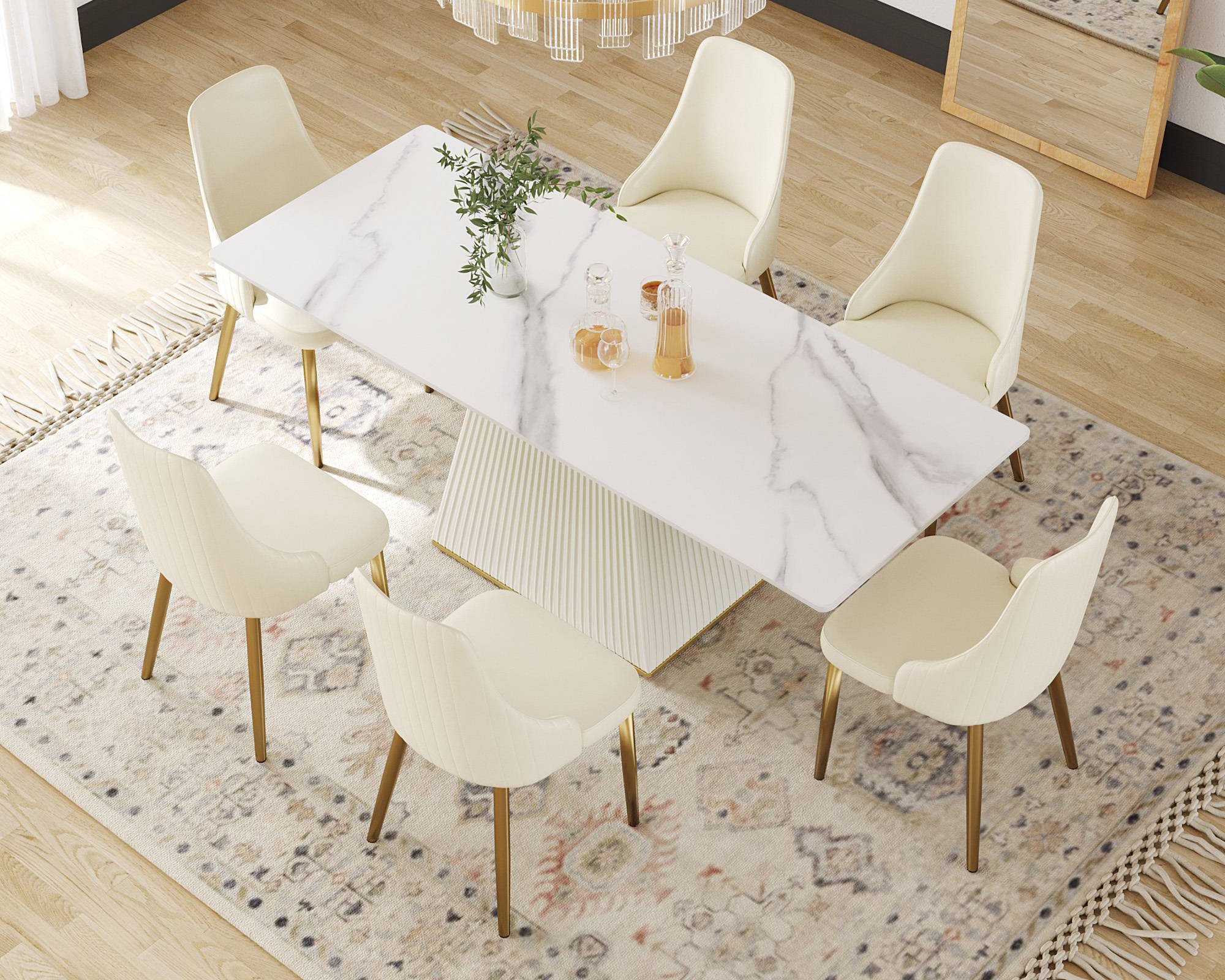 Crenus Luna Rectangular Dining Table - White/Gold