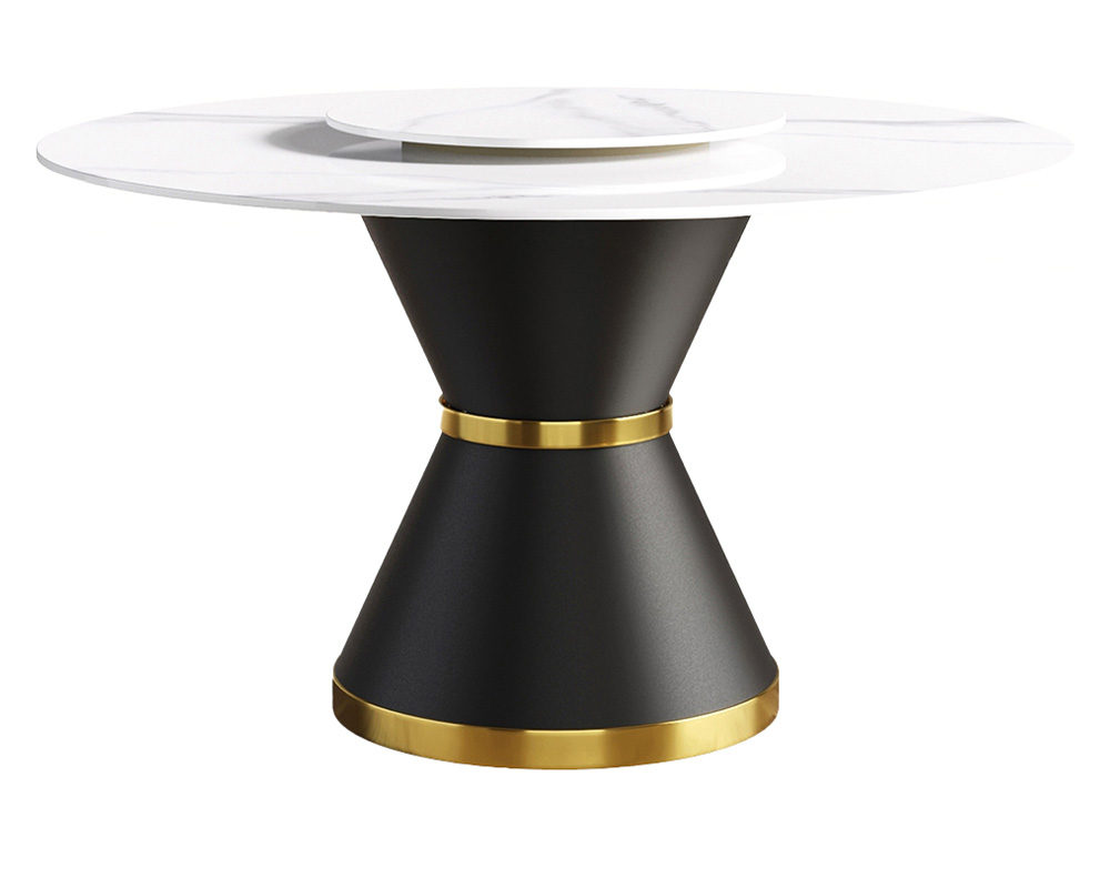 Crenus Raffinata Round Dining Table with Black Lazy Susan - White/Black, 53.15”