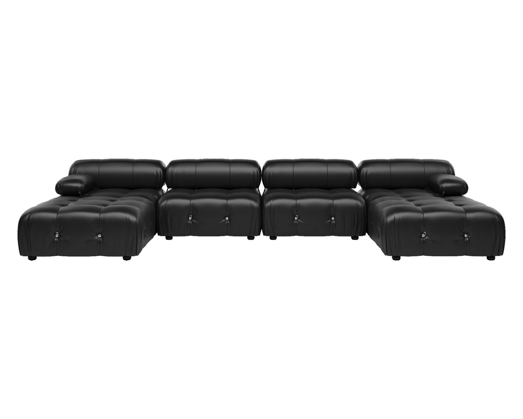 Crenus Lusso 138.60" U-Shaped Leather Sectional Sofa Lounge With 2 Ottomans - Black