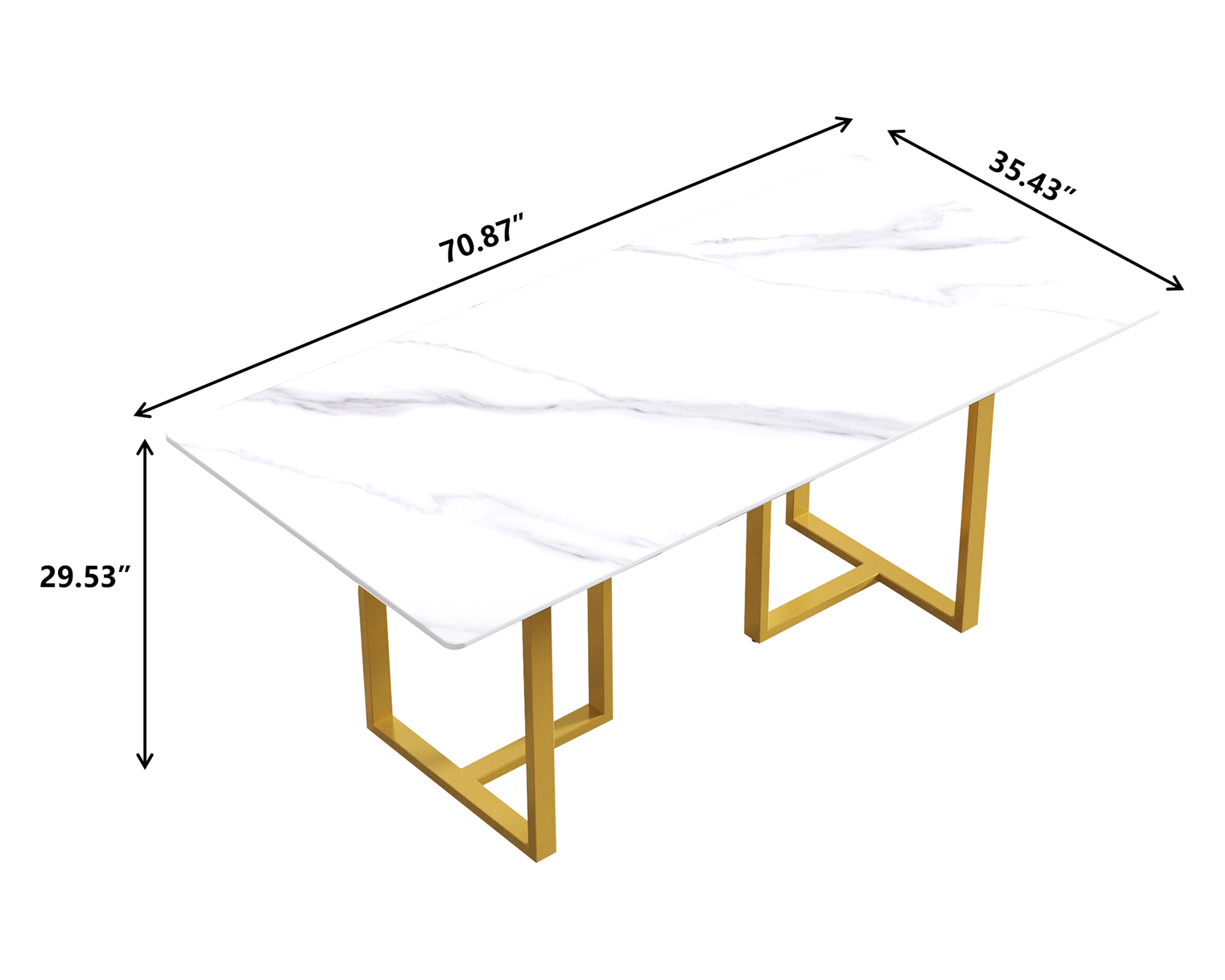 Crenus Trani Rectangular Dining Table - White/Gold, 70.87''