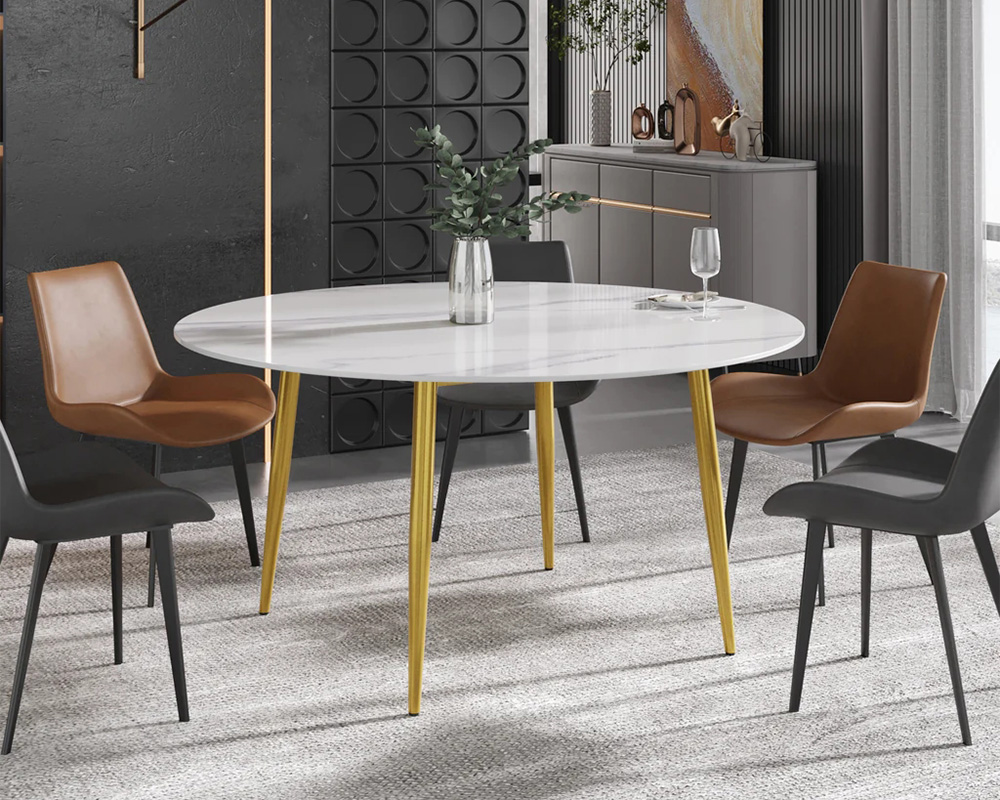 Crenus Round Dining Table with White Lazy Susan - White/Gold, 53.15”