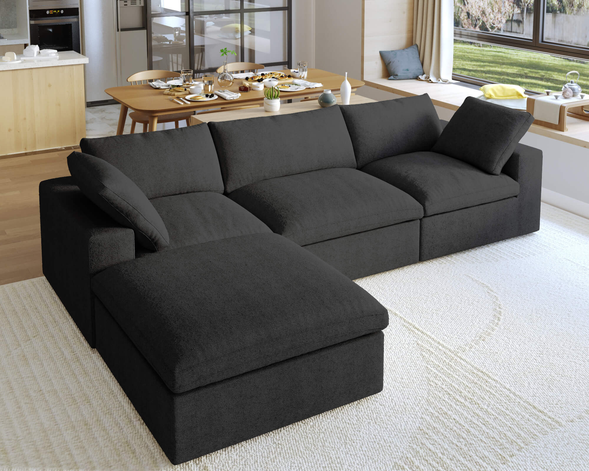 Crenus - Cloud 120.45" Sectional Sofa-L Shaped with Ottoman Removable Sofa Cover