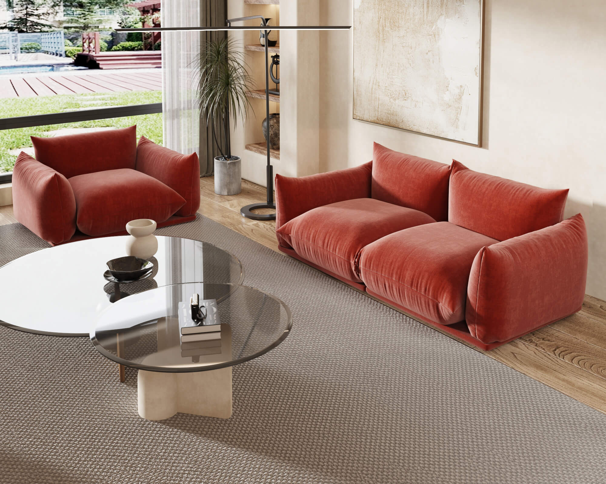 Crenus - Sereno 77.16" Loveseat Chenille Sectional Floor Sofa