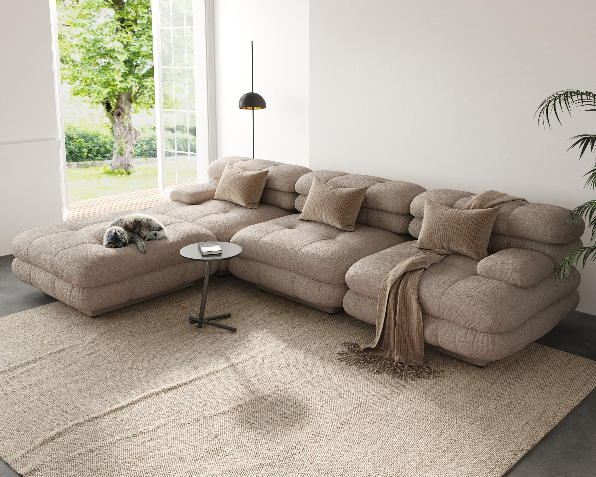 Crenus - Biscotto 109.83" Sectional Sofa 3-Seater With 1 Ottoman Chaise & Lounge