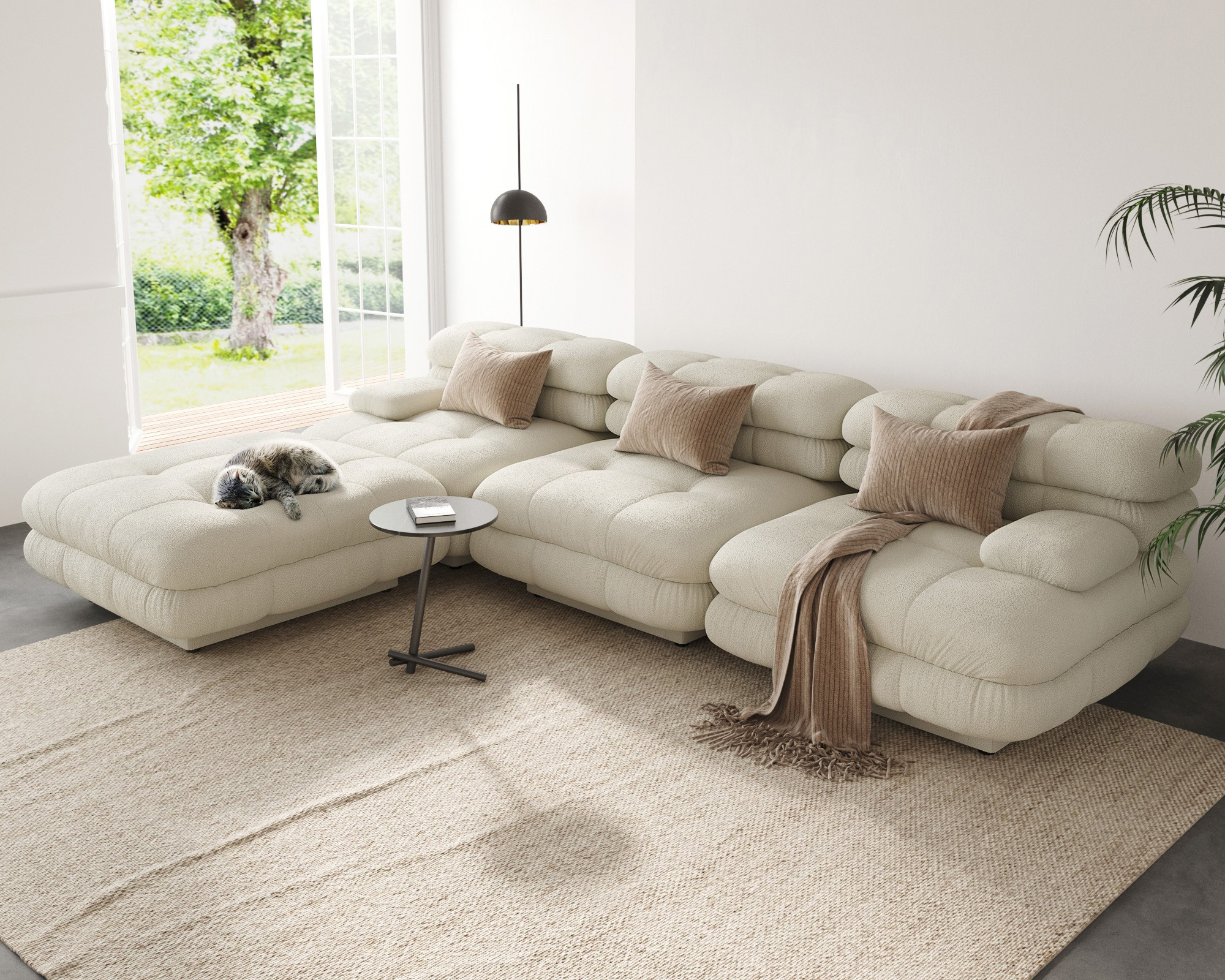 Crenus - Biscotto 109.83" Sectional Sofa 3-Seater With 1 Ottoman Chaise & Lounge