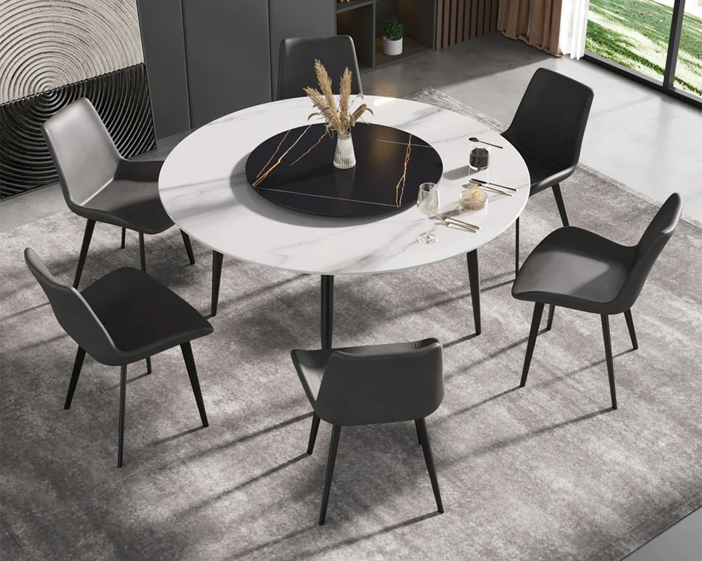 Crenus Lazy Sysan Round Dining Table - White/Gold, 59.05”