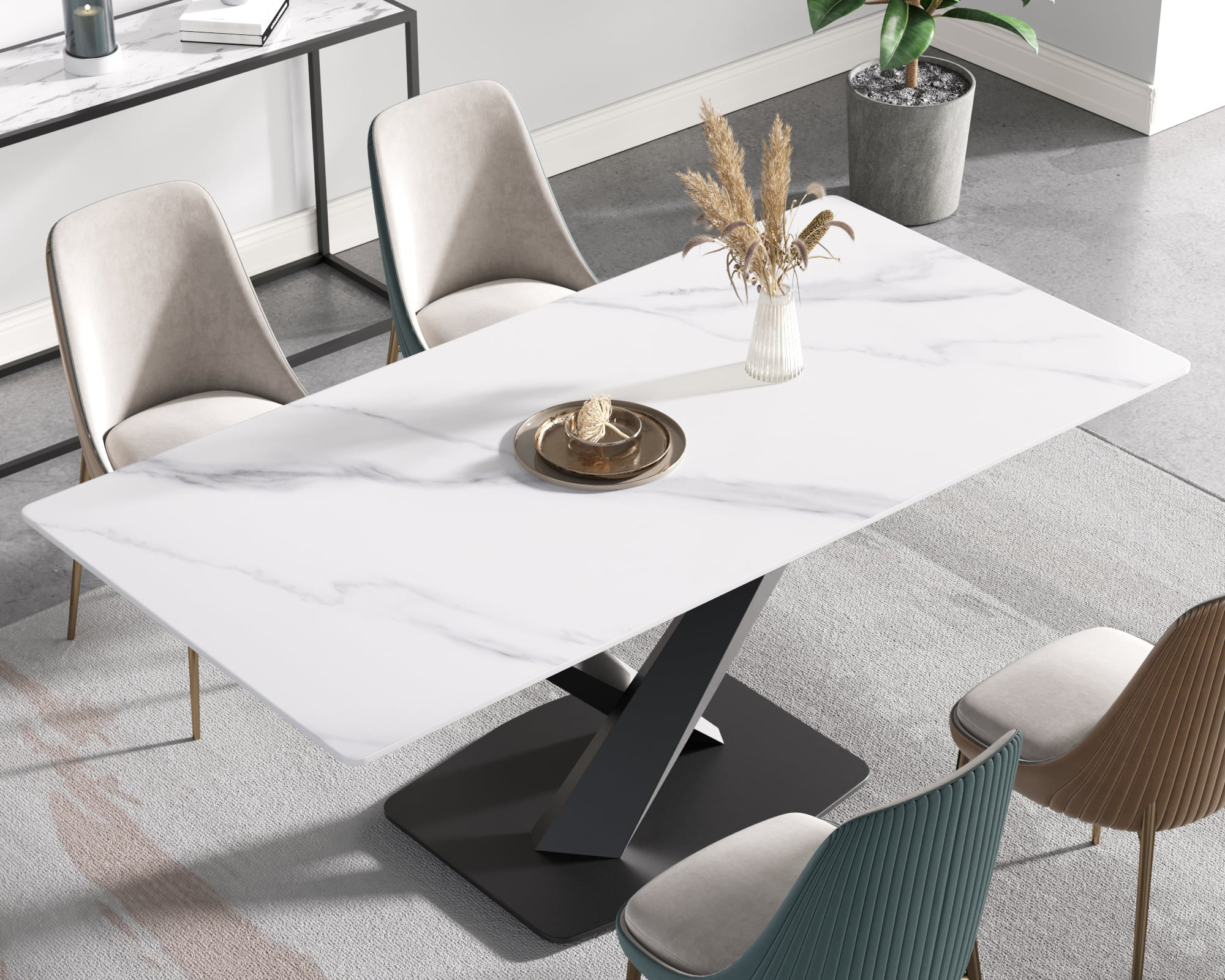 Crenus Pietra Rectangular Dining Table - White/Black, 70.87''