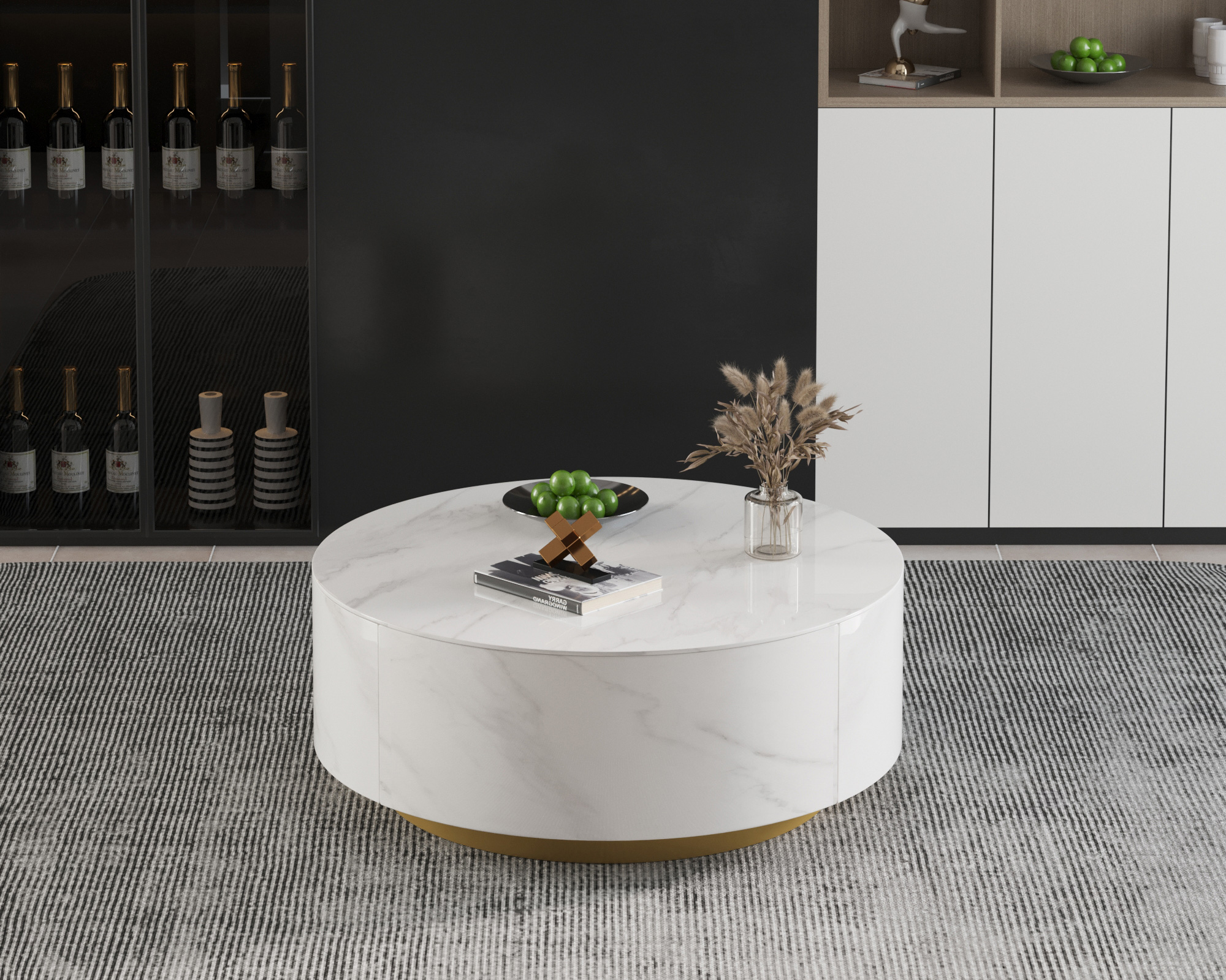 Crenus - Dolce 33.47" Marble/Wood Round Coffee Table