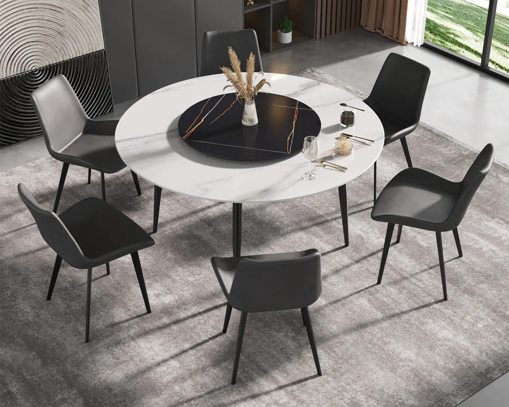 Crenus Round Dining Table with Black Lazy Susan - White/Black, 59.05”