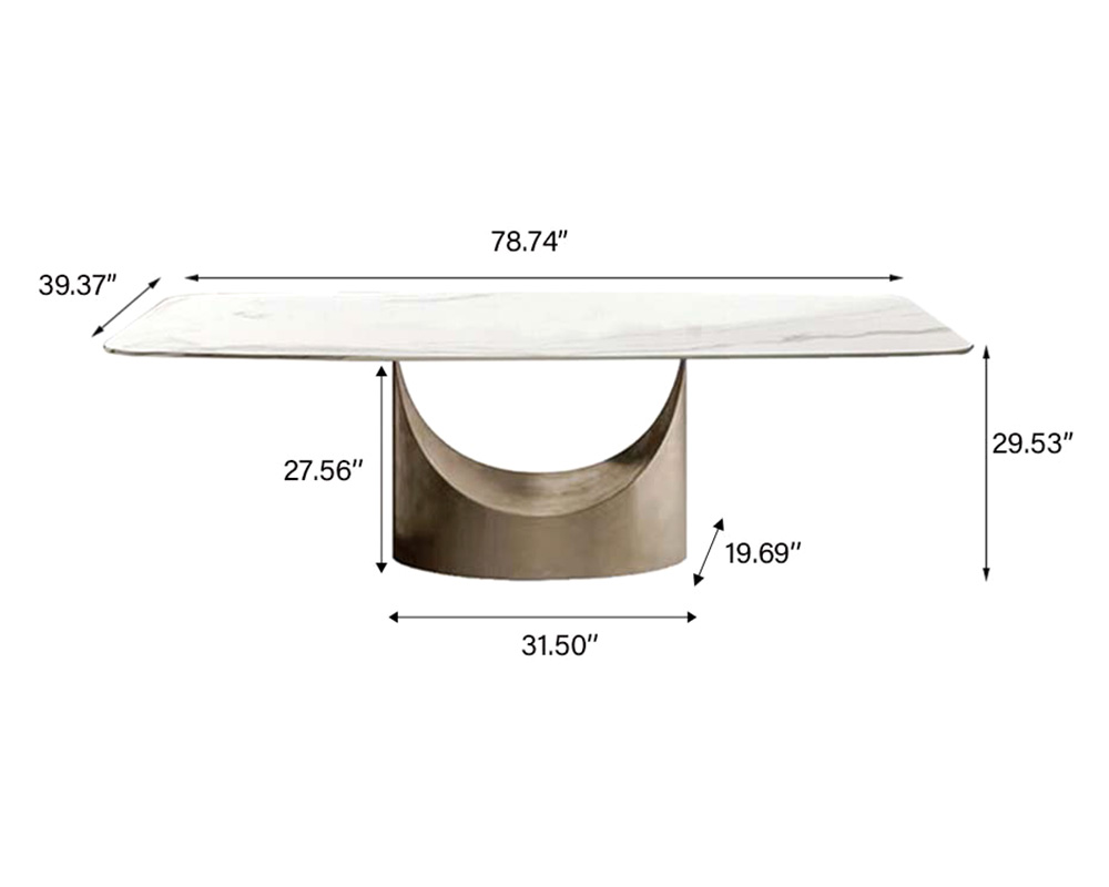 Crenus Hobart Rectangular Dining Table - White/Gold, 70.87''