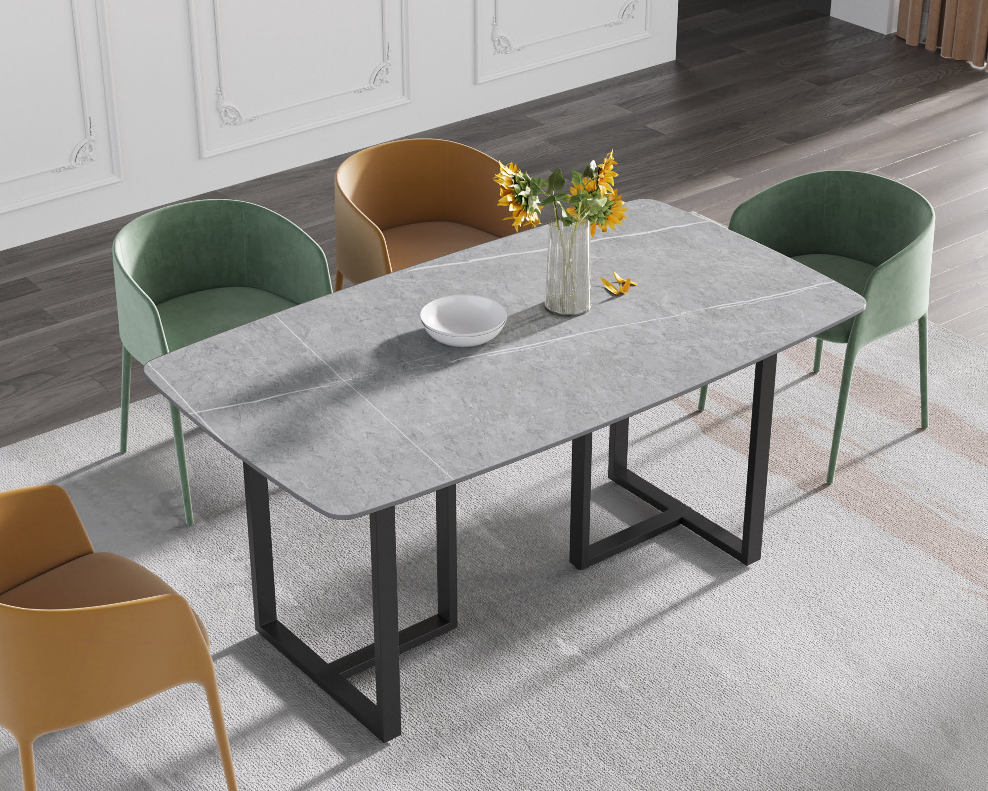 Crenus - Pietra Curved Rectangular Dining Table