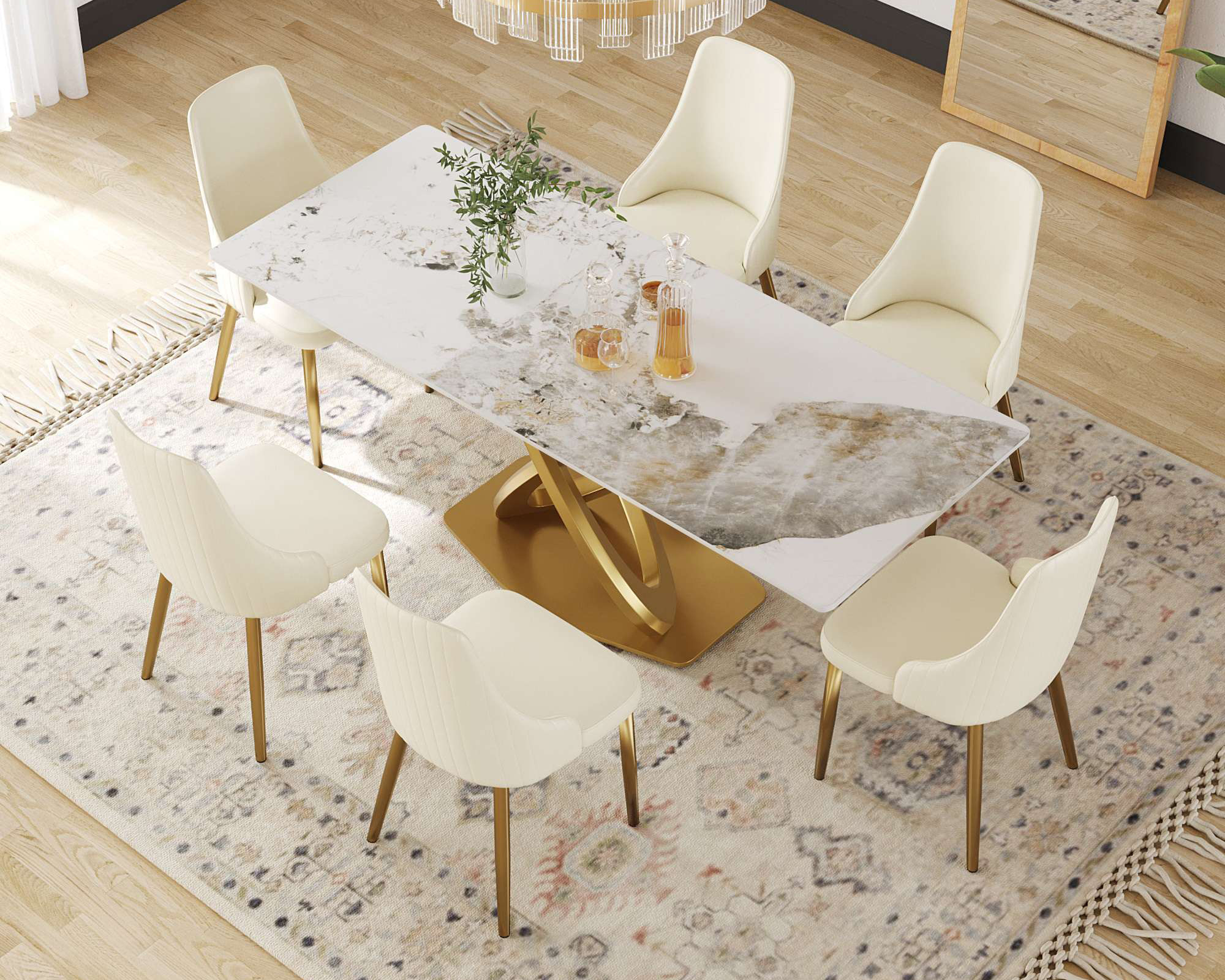 Crenus Marmo Dorato Rectangular Dining Table - White/Gold