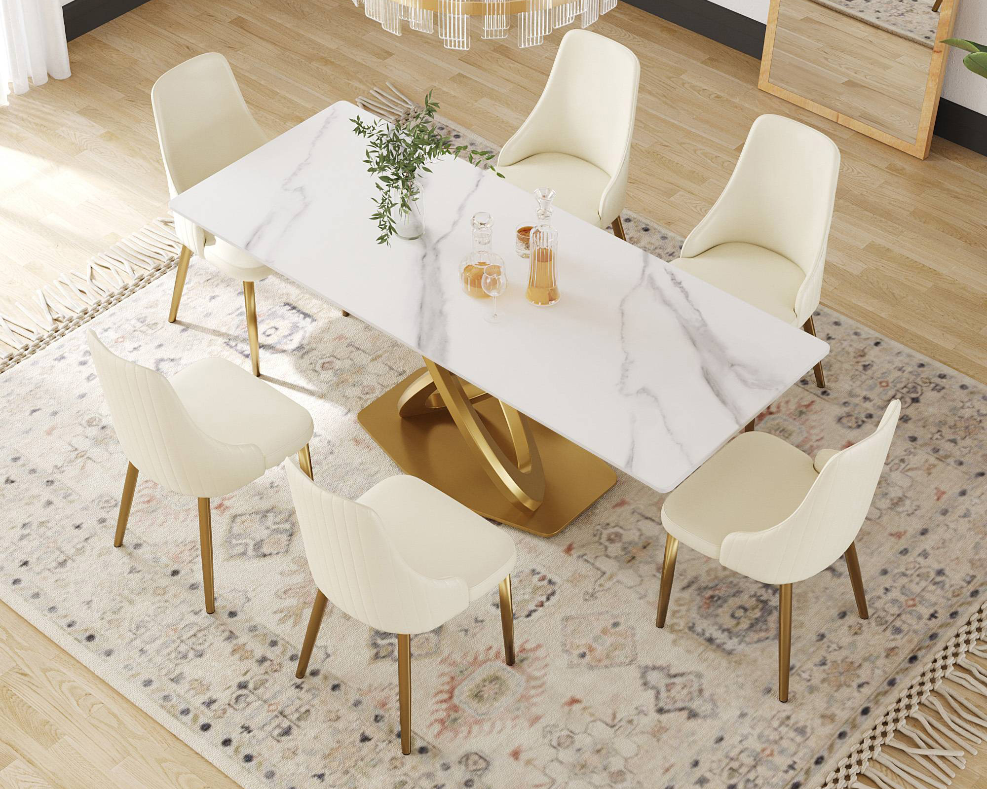 Crenus Marmo Dorato Rectangular Dining Table - White/Gold