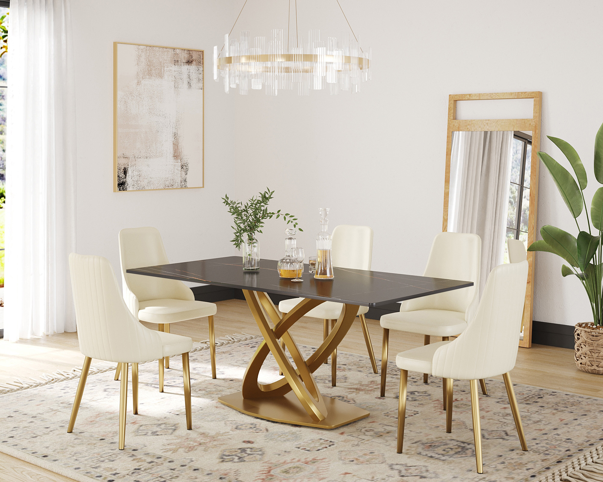 Crenus Marmo Dorato Rectangular Dining Table - White/Gold