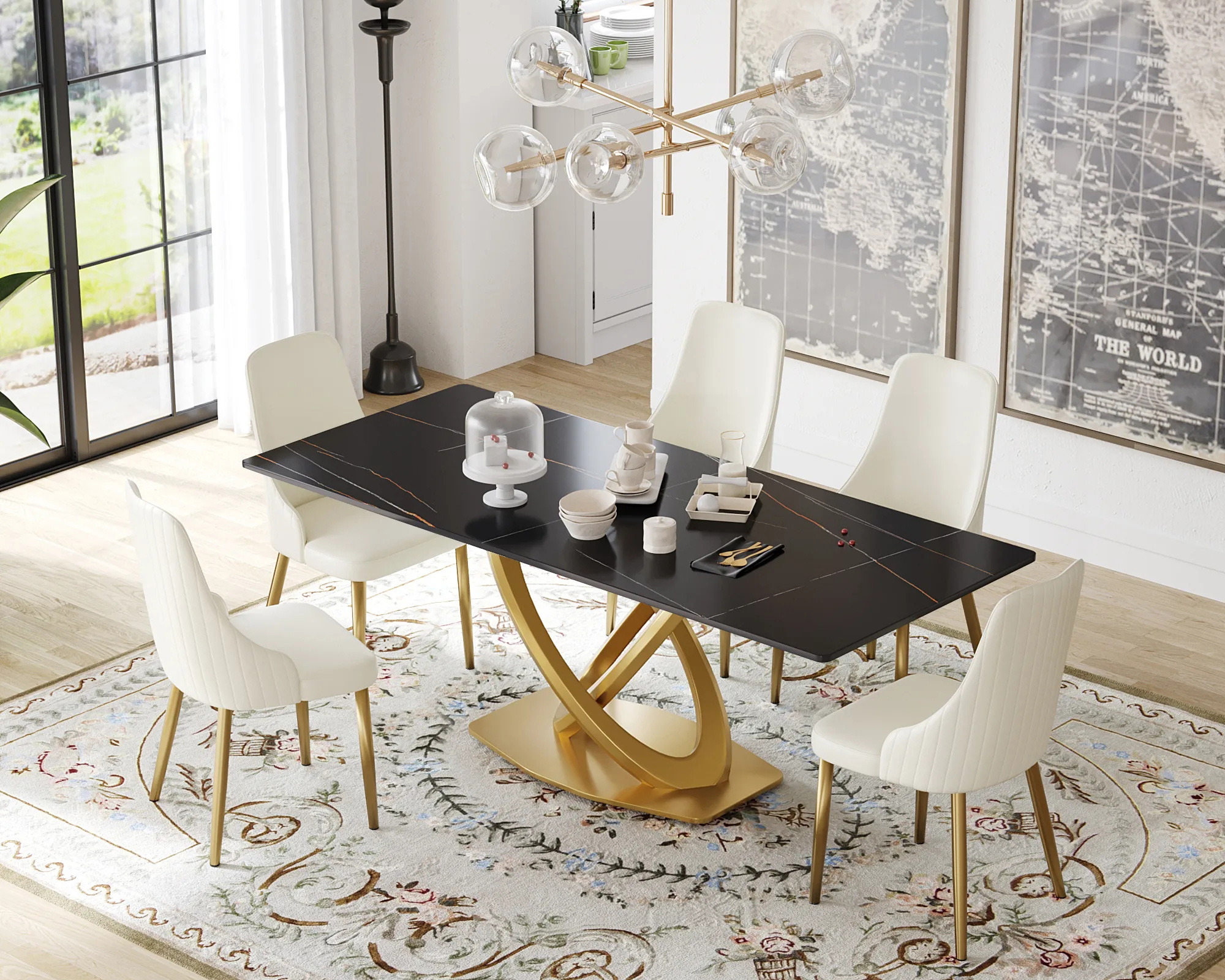 Crenus Marmo Dorato Rectangular Dining Table - White/Gold