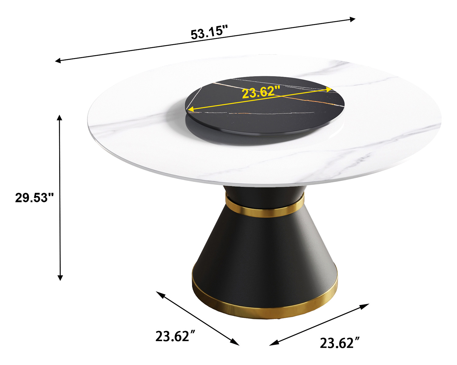 Crenus Raffinata Round Dining Table with Black Lazy Susan - White, 59.05”