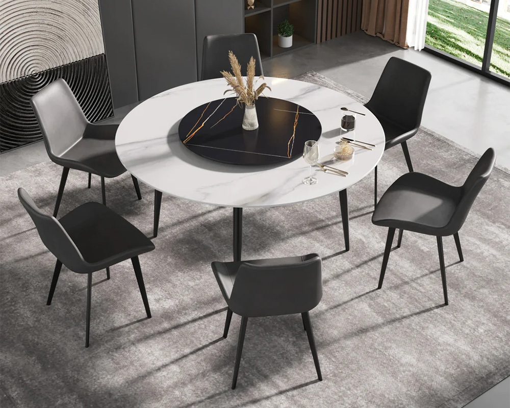 Crenus Lazy Sysan Round Dining Table - White/Gold, 53.15”