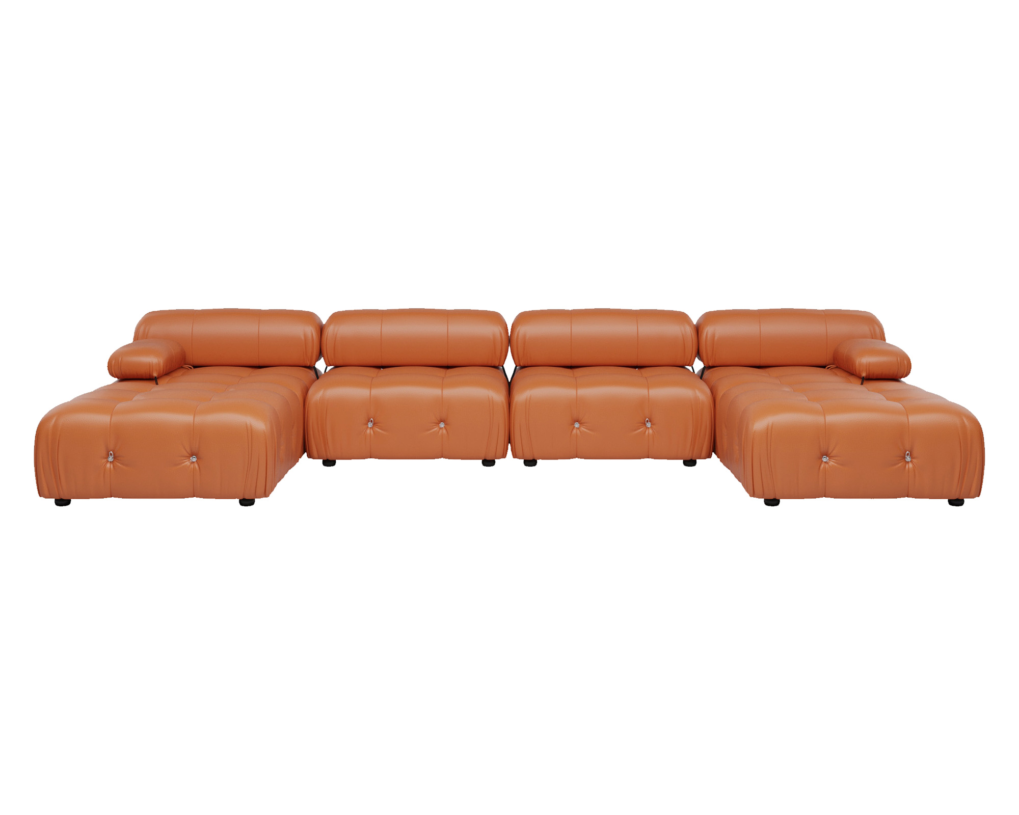 Crenus - Lusso 138.60" U-Shaped Leather Sectional Sofa Lounge With 2 Ottomans