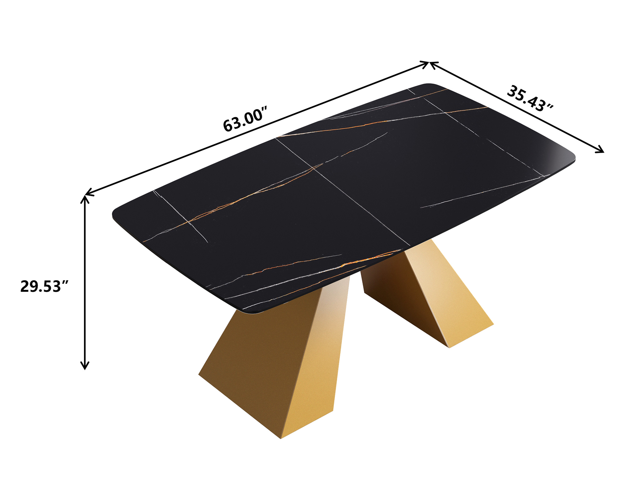 Crenus La Regina Curved Rectangular Dining Table - Black/Gold, 70.87''