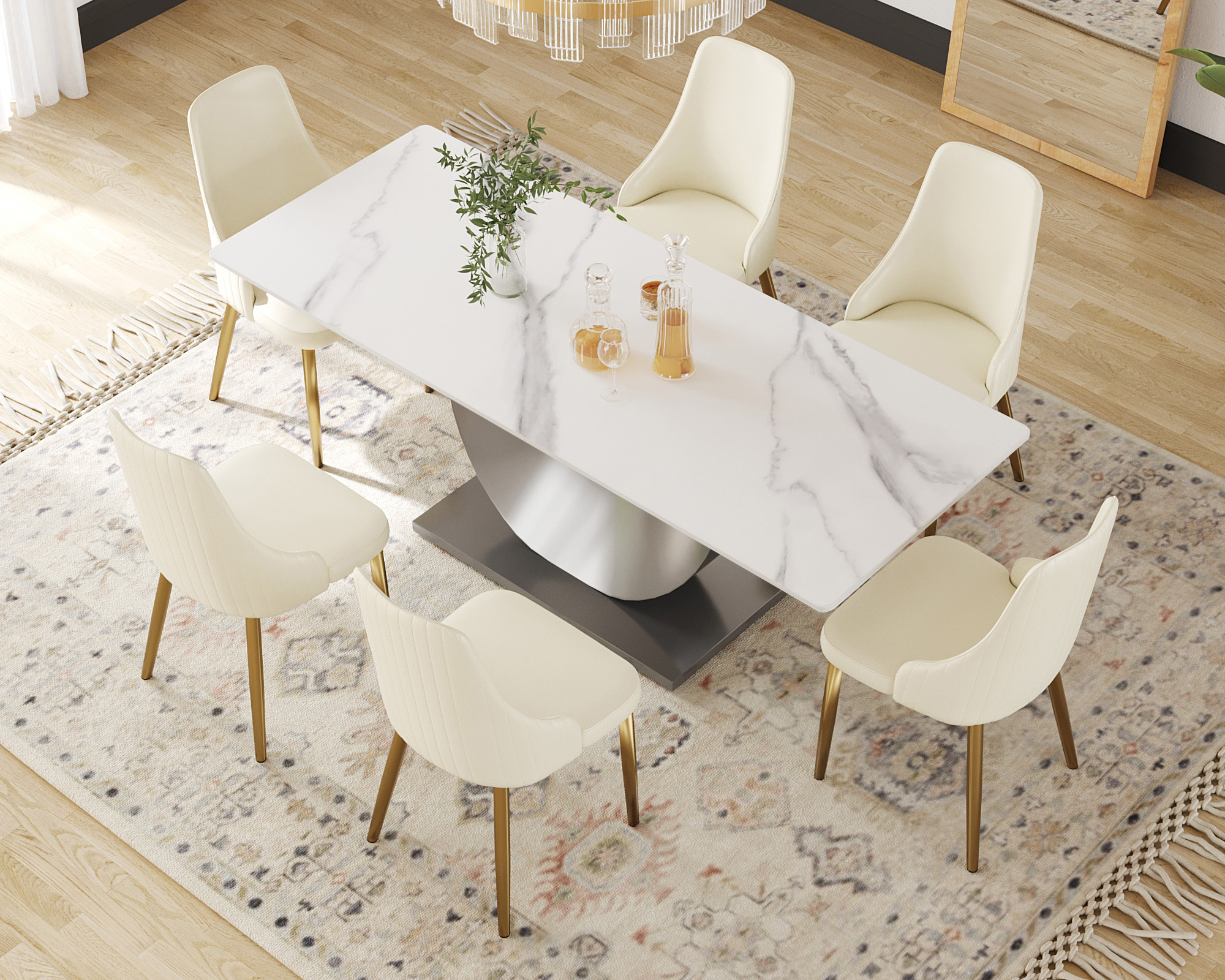 Crenus Mezzaluna Rectangular Dining Table - Pandora/Gold