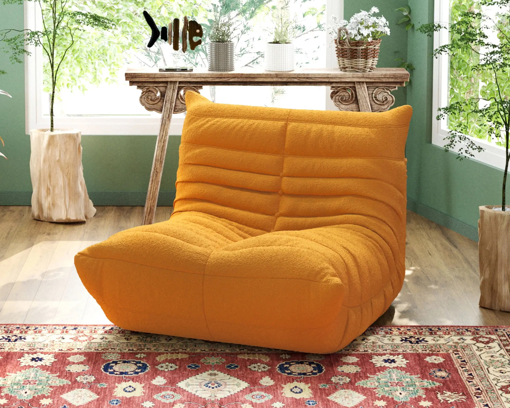 Crenus 34.25" Caterpillar Sofa Chair - Yellow, Teddy Velvet