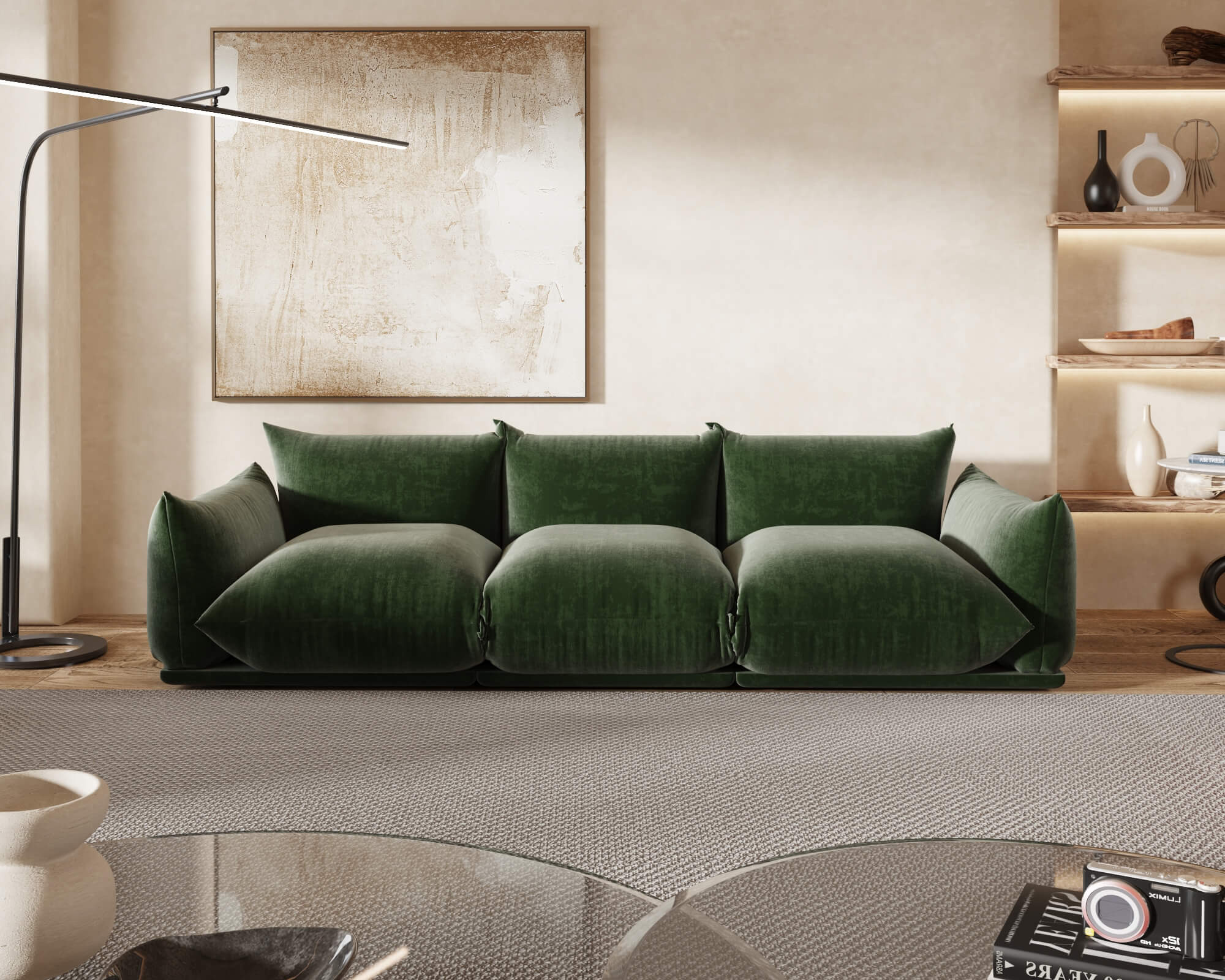 Crenus Sereno 103.93" 3-Seater Sofa Chenille Floor Sectional Couch - Green