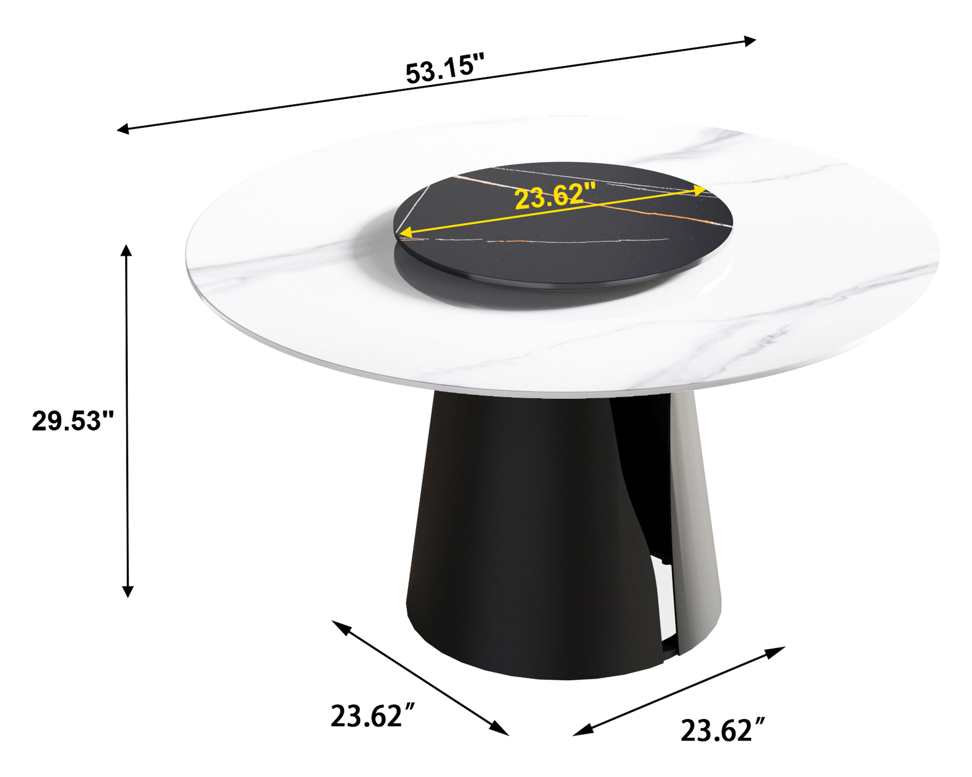 Crenus Cigno Round Dining Table with Black Lazy Susan - White/Nero, 59.05”