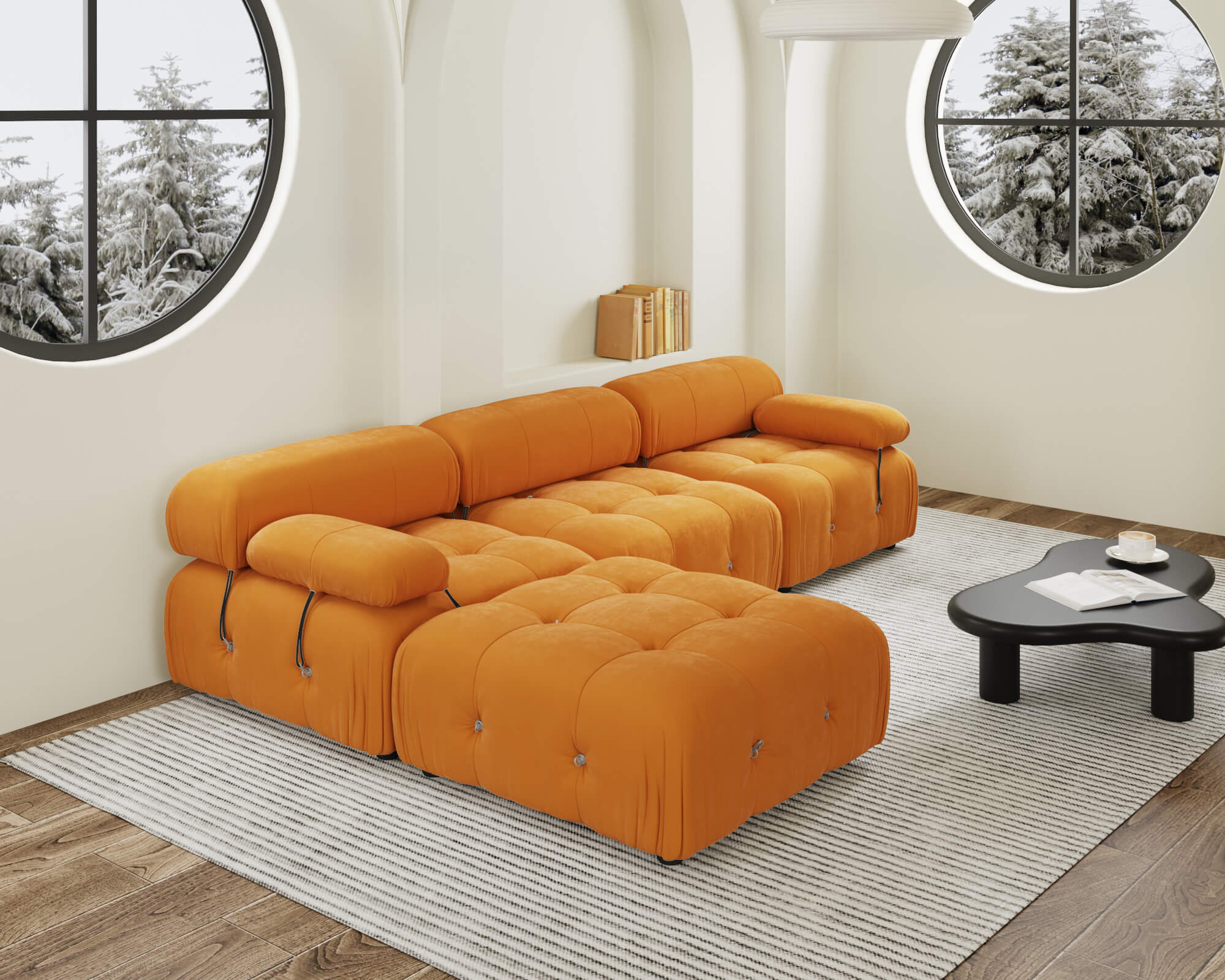 Crenus - Lusso 103.95" L-Shaped Velvet Sectional Sofa With Ottoman