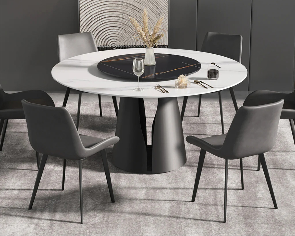 Crenus Cigno Round Dining Table with White Lazy Susan - White/Nero, 53.15”