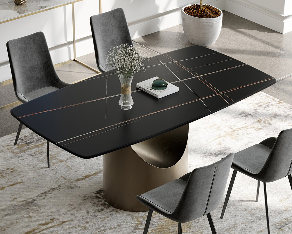 Crenus Hobart Rectangular Dining Table - Black/Gold, 70.87''