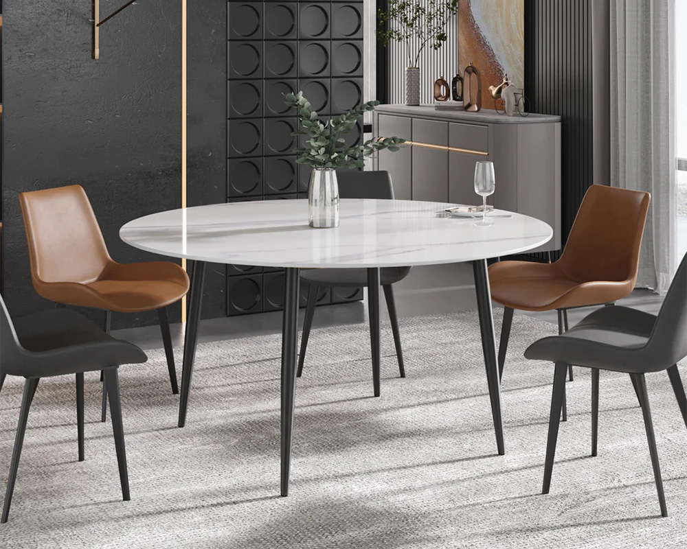 Crenus Round Dining Table with White Lazy Susan - White/Black, 59.05”