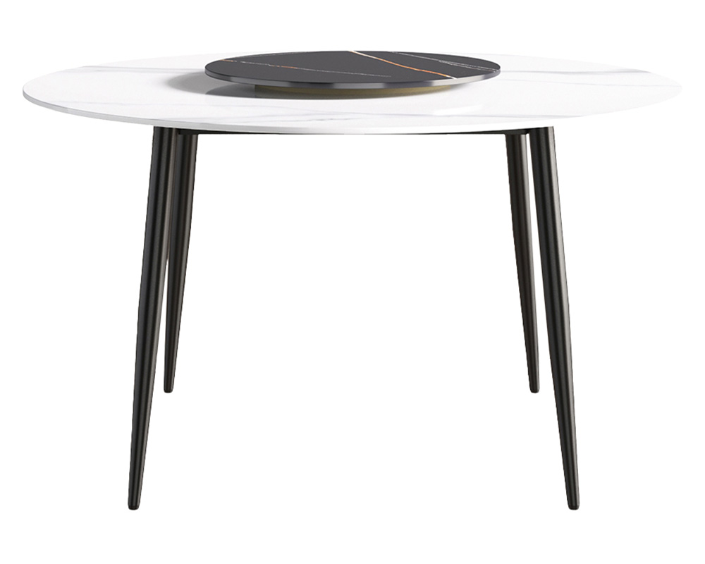 Crenus Round Dining Table with Black Lazy Susan - White/Gold, 59.05”