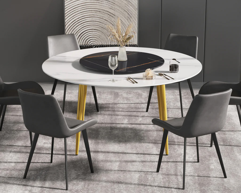 Crenus Lazy Sysan Round Dining Table - White/Black, 53.15”