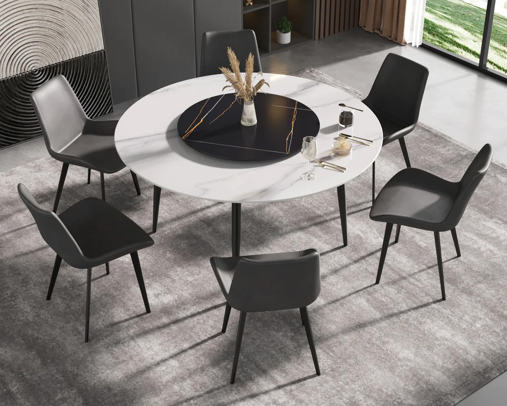 Crenus Lazy Sysan Round Dining Table - White/Black, 53.15”