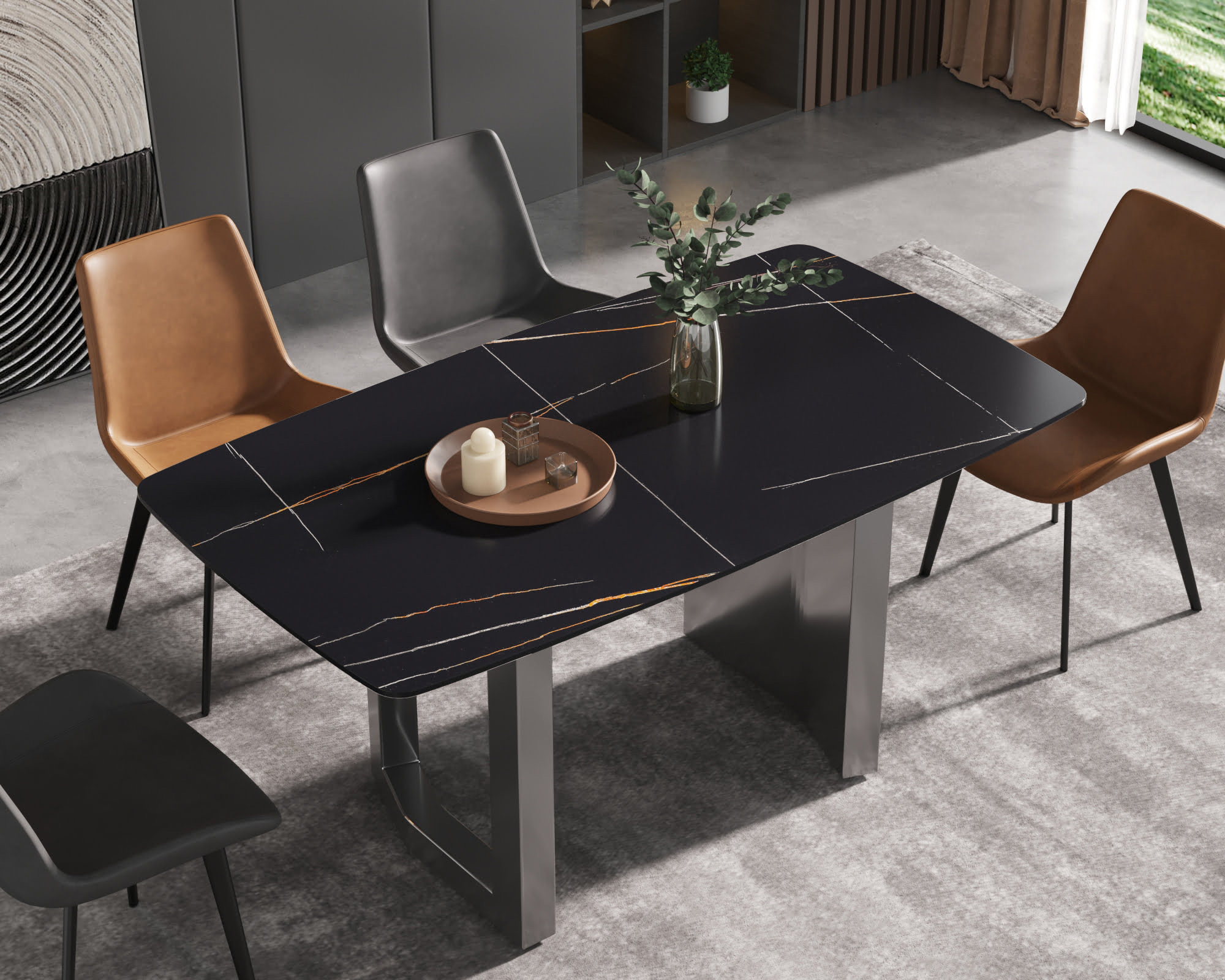 Crenus - Basalto Curved Rectangular Dining Table