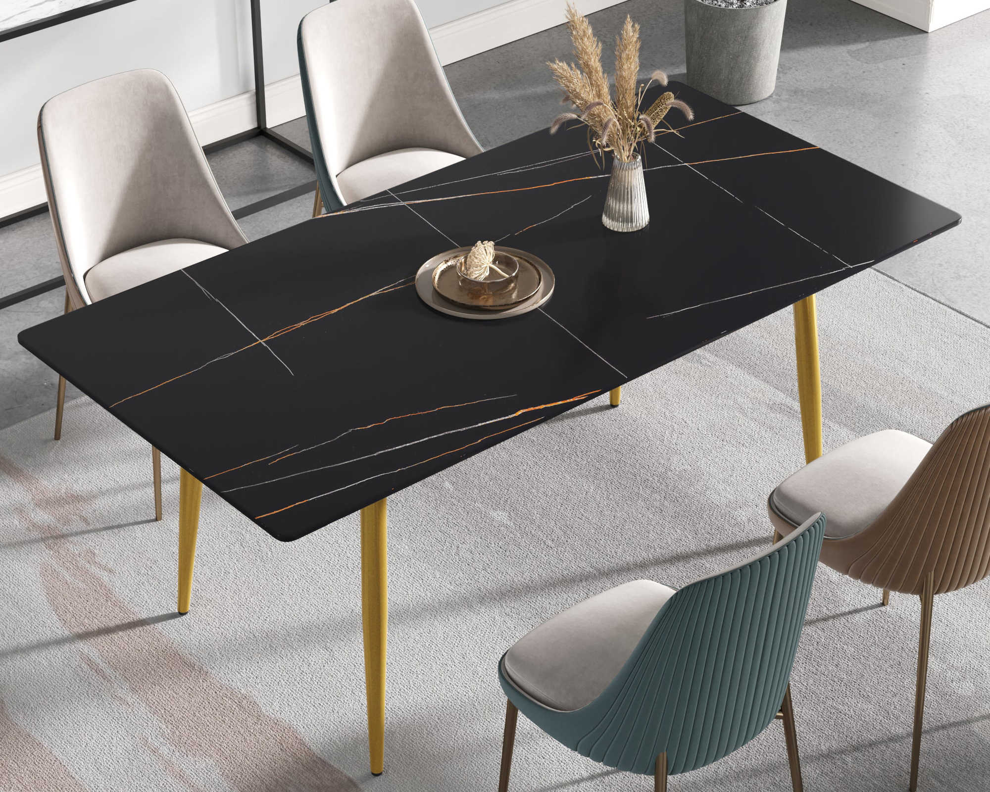 Crenus Sophia Rectangular Dining Table - Black, 70.87''