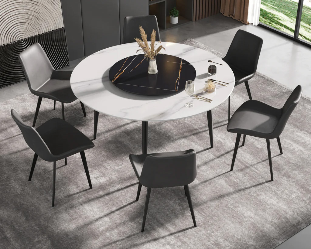 Crenus Round Dining Table with Black Lazy Susan - White/Gold, 53.15”