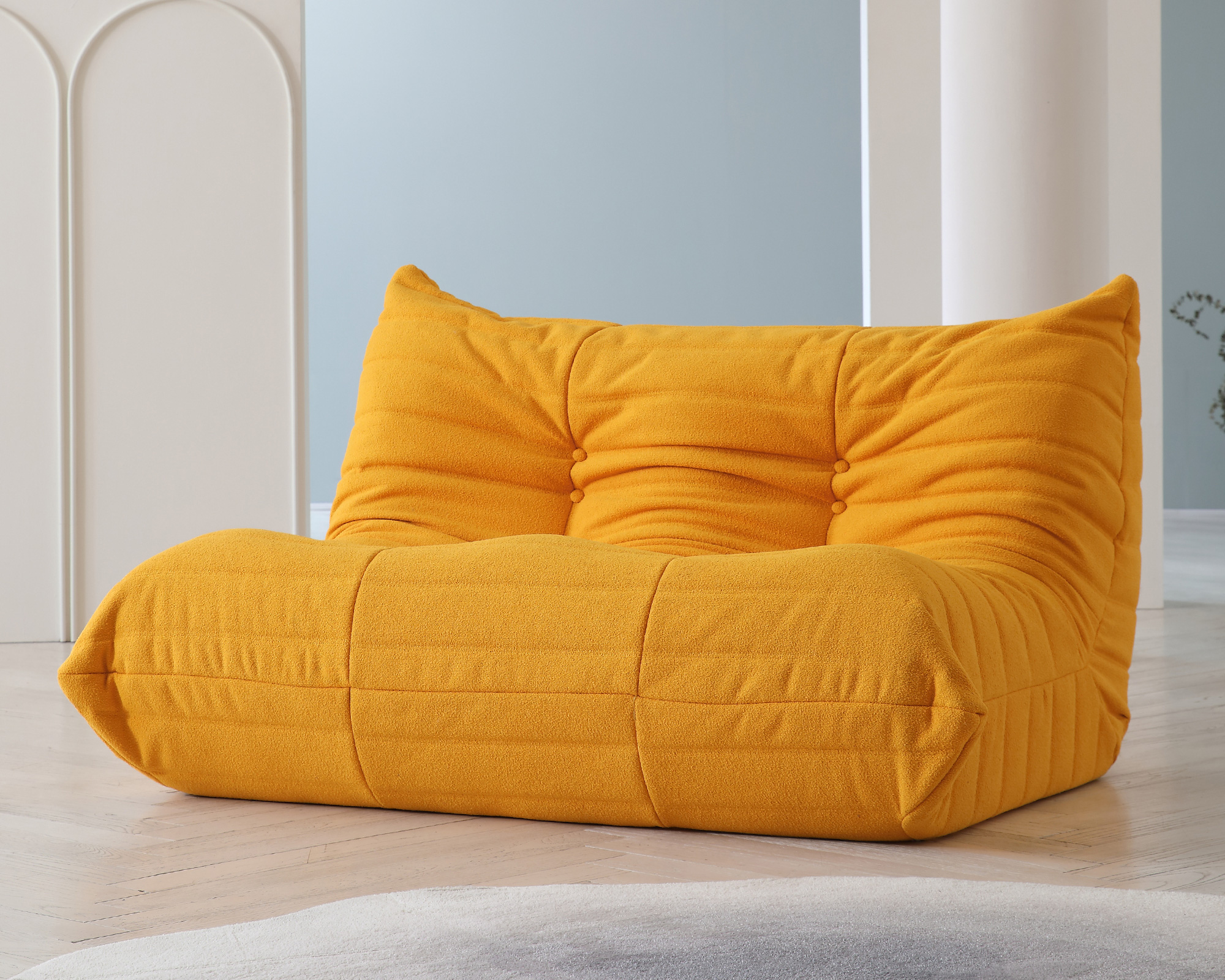 Crenus Caterpillar 53.15″ Floor Loveseat Sofa Teddy Velvet - Yellow