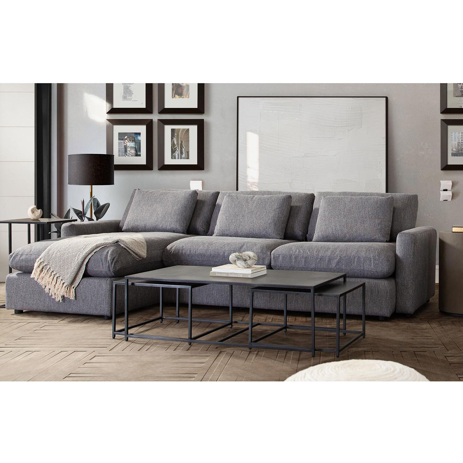 Diamond Sofa Arcadia 2PC Fabric Reversible Chaise Sectional with Feather Down Seating - Gray