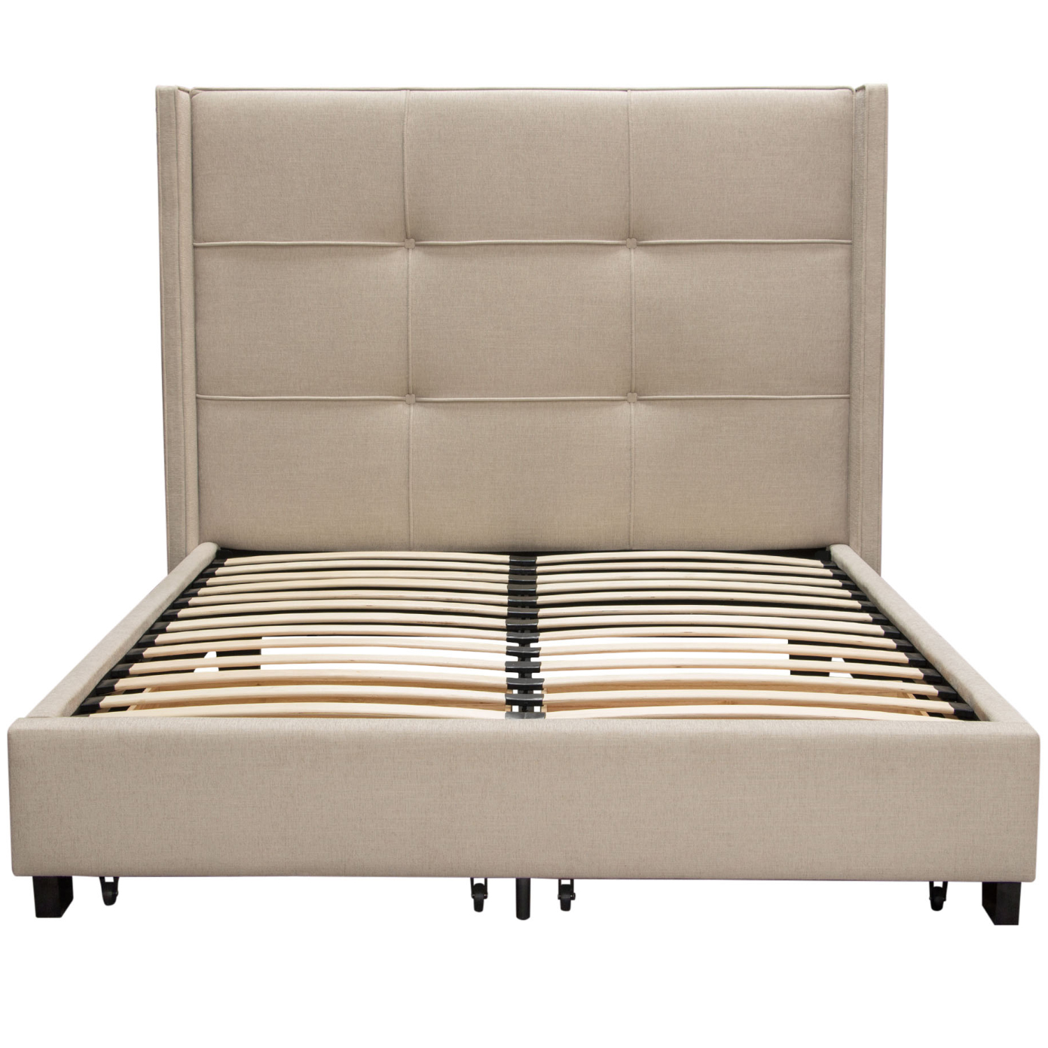 Diamond Sofa Beverly Fabric Eastern King Bed with Integrated Footboard Storage Unit & Accent Wings - Sand