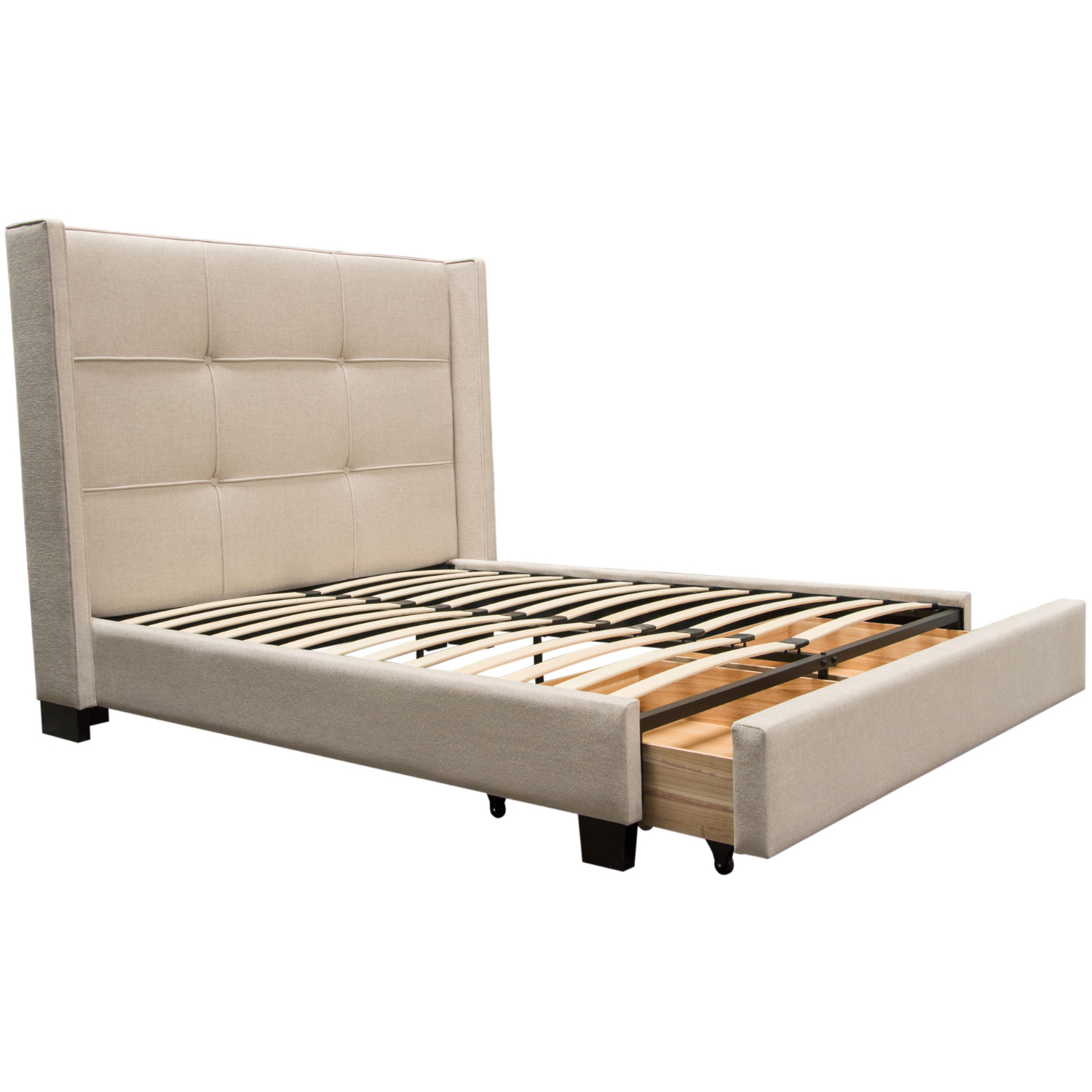 Diamond Sofa Beverly Fabric Eastern King Bed with Integrated Footboard Storage Unit & Accent Wings - Sand