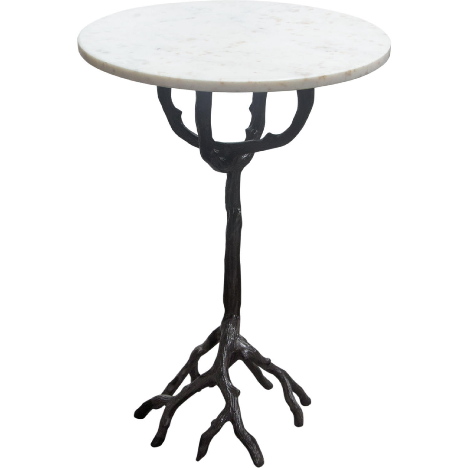 Diamond Sofa - Birch Round Accent Table with Black Casted Aluminum Base & White Marble Top