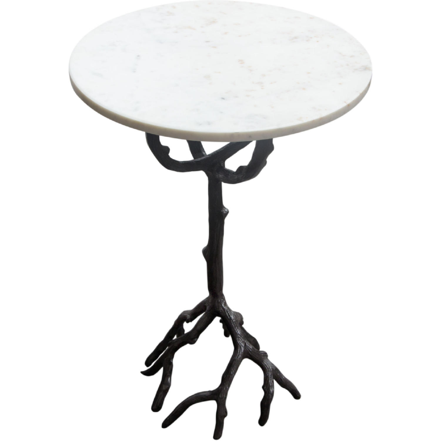 Diamond Sofa - Birch Round Accent Table with Black Casted Aluminum Base & White Marble Top