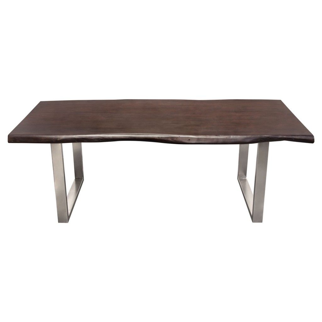 Diamond Sofa - Bowen Solid Acacia Wood Top Dining Table with Live Edge and Nickel Plated Base in Espresso Finish