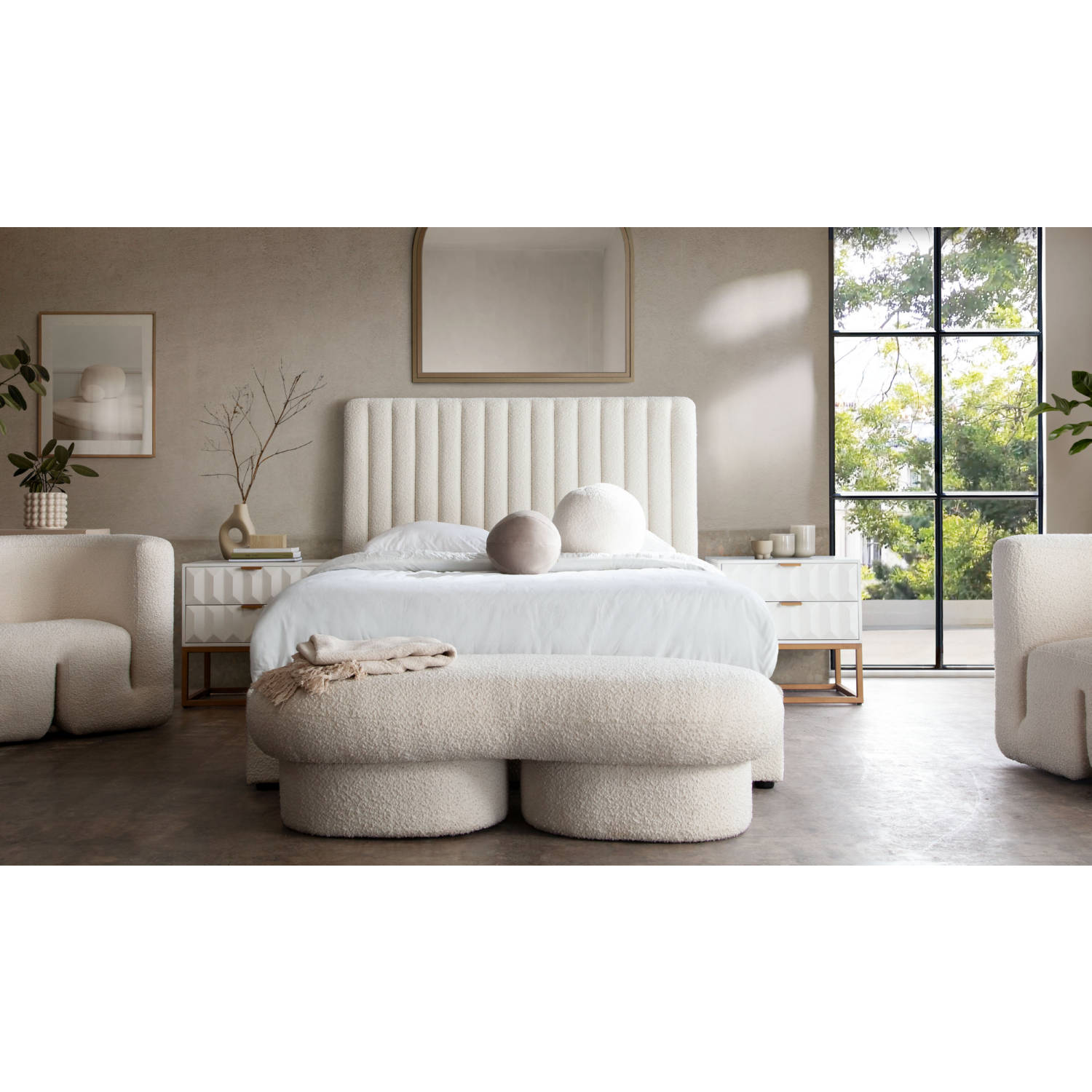 Diamond Sofa Brooke 54" Boucle Queen Bed with Vertical Channel Tuft - Ivory