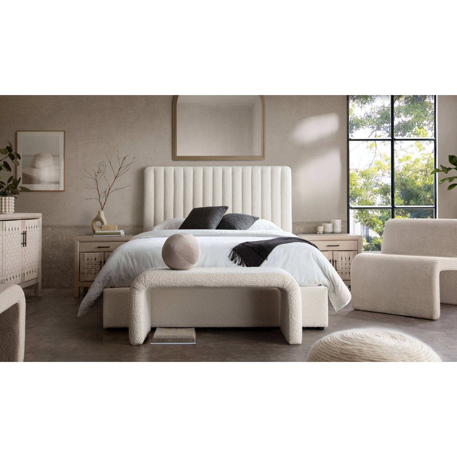 Diamond Sofa Brooke 54" Boucle Queen Bed with Vertical Channel Tuft - Ivory